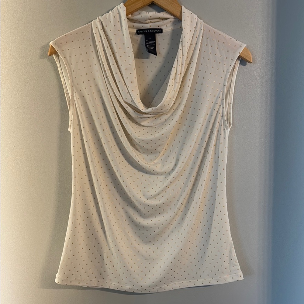 Chelsea & Theodore Cream and Gold Cowl Neck Blouse